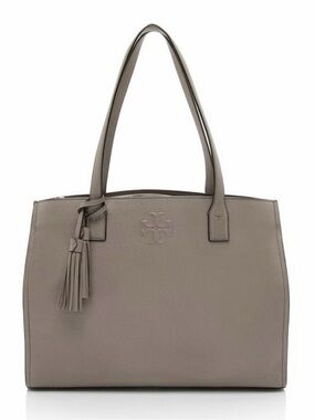 Tory Burch Pebbled Leather Tote in Taupe Gray